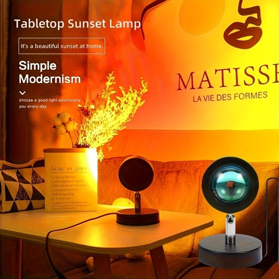 USB Sunset Projection Light - Rainbow Wall and Ceiling Light, featuring a 180° rotating Art Deco design, metal finish, and adjus