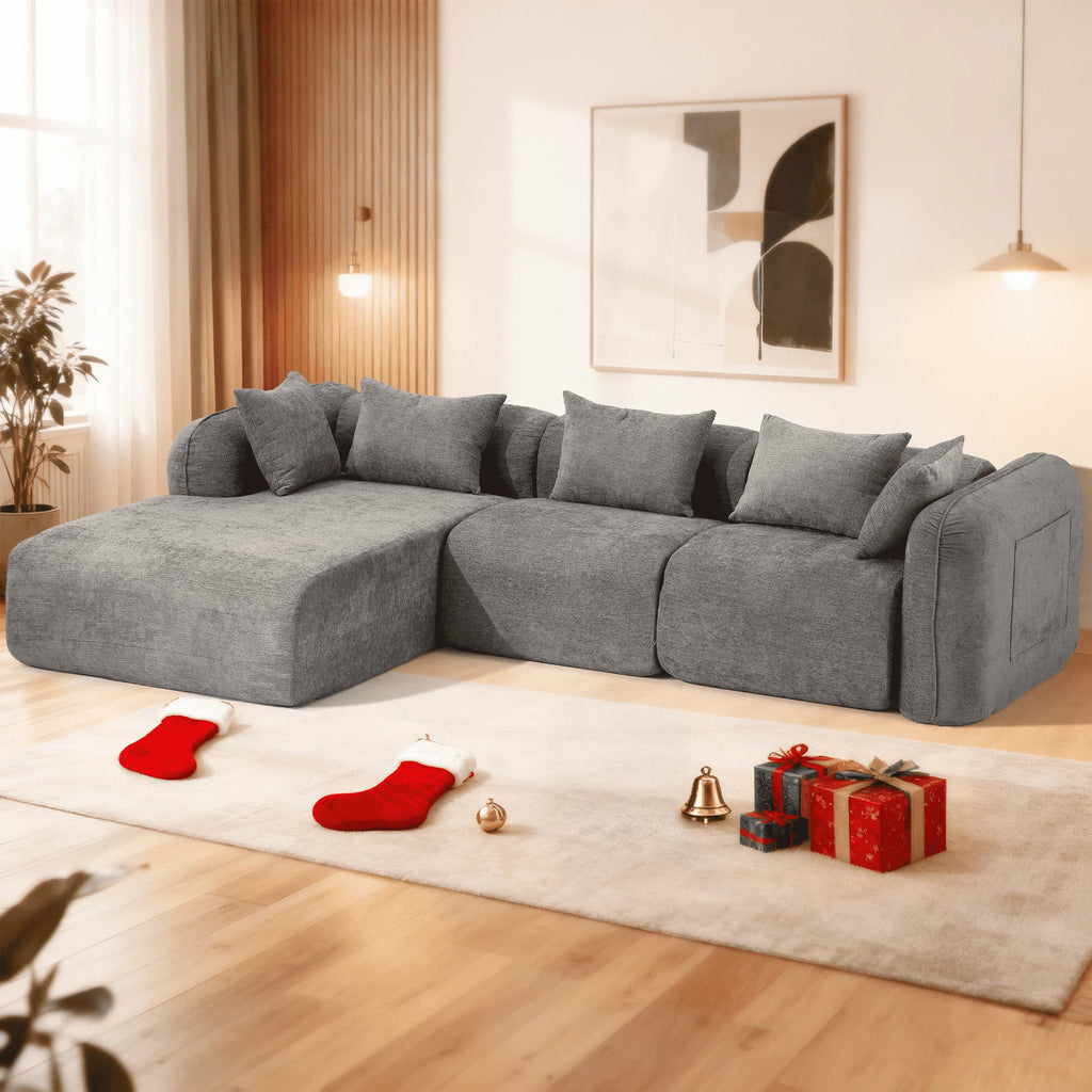 Redlife Sherpa Modular Cloud Sofa | Beige Fluffy Sherpa Deep Seat No-Assembly Sectional Couch for Small Living Room