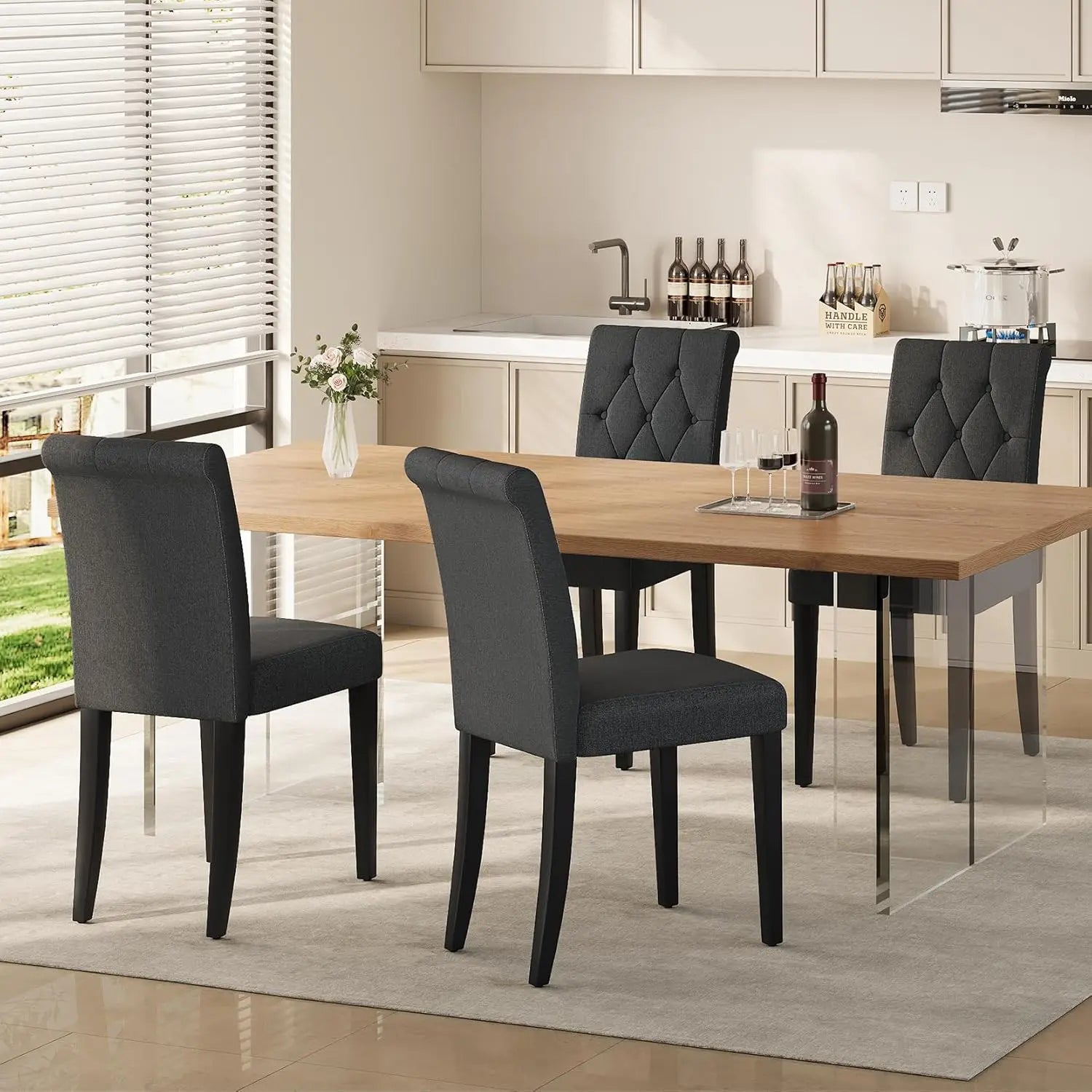 Upholstered Dining Chairs Set of 4, Button Tufted Parsons Dining Chair with Solid Wood Legs, Modern Fabric Side, Customized