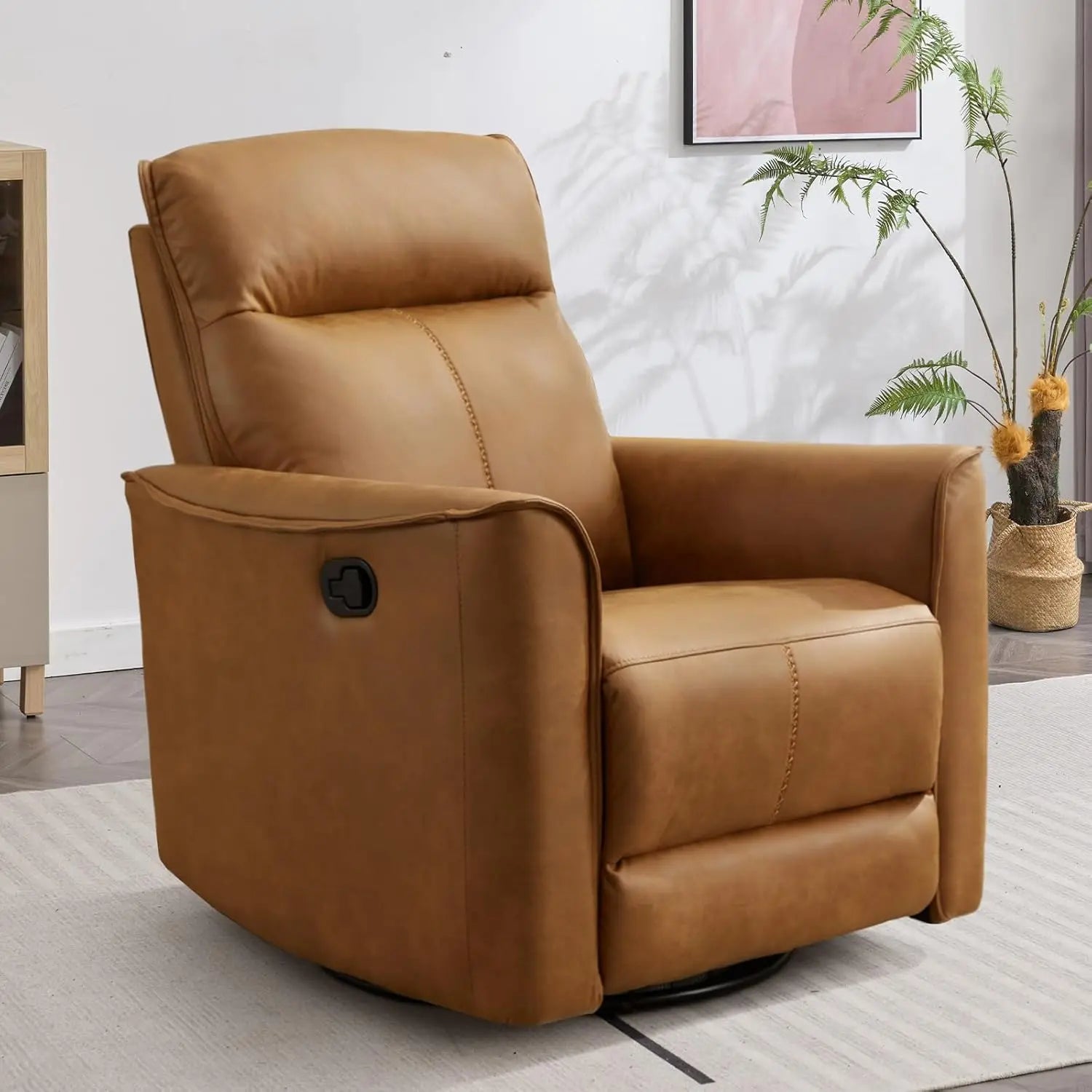 Manual Swivel Rocker Recliner, Glider Recliners with Padded Armrest and Backrest Reclining Sofa for Living Room