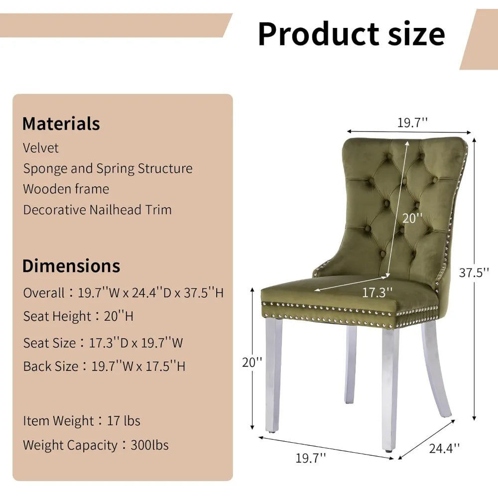 Modern Tufted Upholstered Dining Chairs Set of 4, Olive Green Velvet Dining Room Chair with Metal Legs, Sillas de, Customized