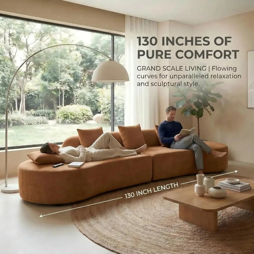 130" Modular Sectional Sofa, Modern Curved Terrycloth Cloud Couch Sectional, Oversized Sectional Sofa with 3, Customized