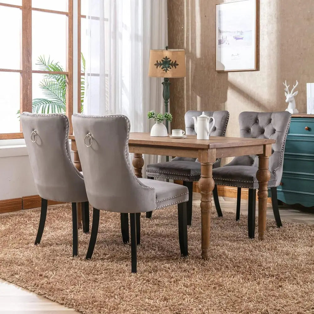 Luxury Grey Velvet Dining Chairs - Set of 4