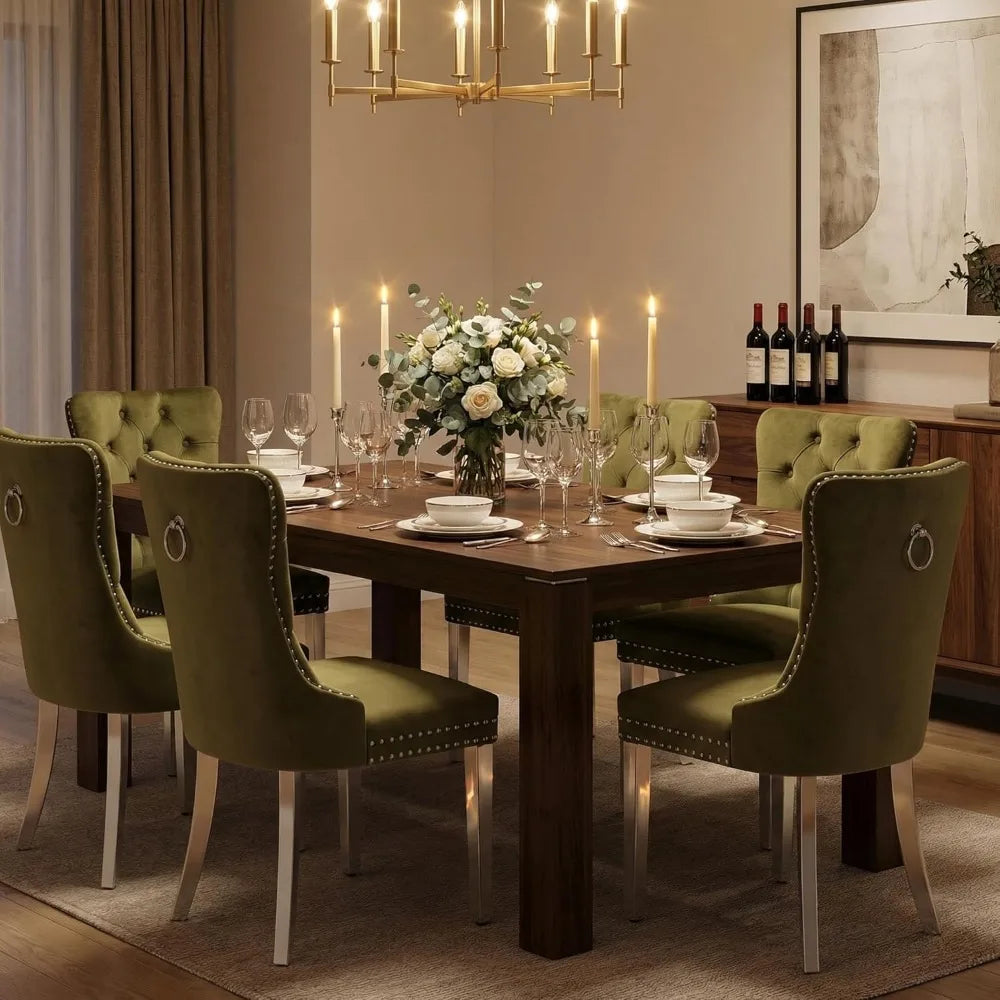 Modern Tufted Upholstered Dining Chairs Set of 4, Olive Green Velvet Dining Room Chair with Metal Legs, Sillas de, Customized