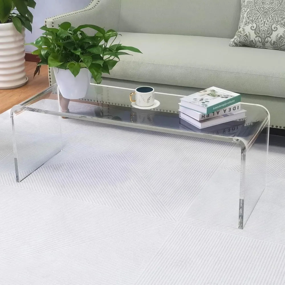 Acrylic Coffee Table, 44" x 16" x 16" x 4/5'' Thick Modern Clear Waterfall Table,Lucite Coffee Table for Living Room, Office and
