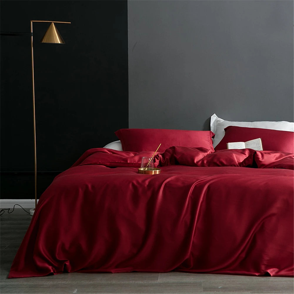 Sondeson Nature 100% Silk Dark Blue Bedding Set Healthy Skin Beauty Queen King Duvet Cover Set Flat Sheet Pillowcase Bed Linen
