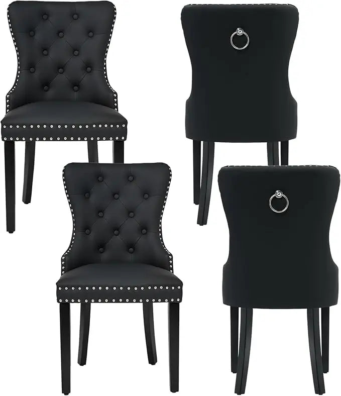 Velvet Dining Chairs Set of 4, Tufted Upholstered Dining Room Chair with Pull Ring and Stainless Steel Legs, Customized
