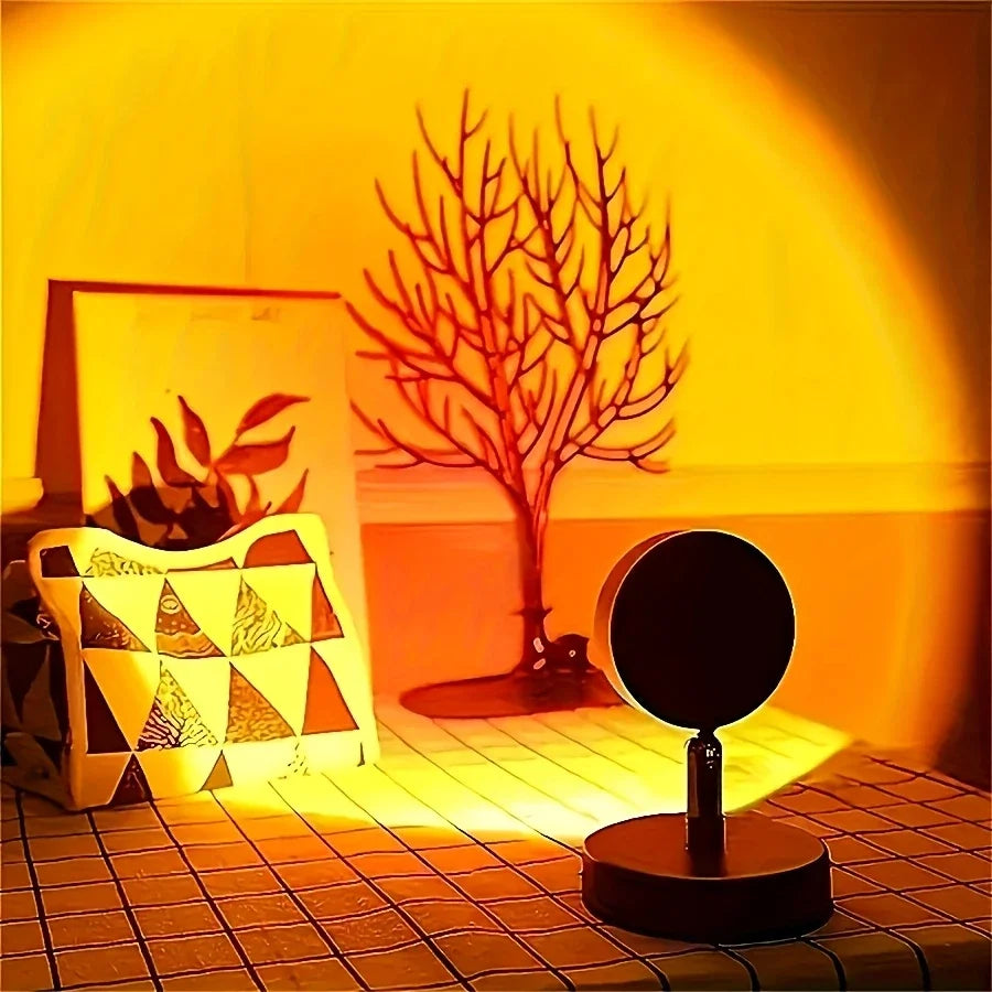 USB Sunset Projection Light - Rainbow Wall and Ceiling Light, featuring a 180° rotating Art Deco design, metal finish, and adjus