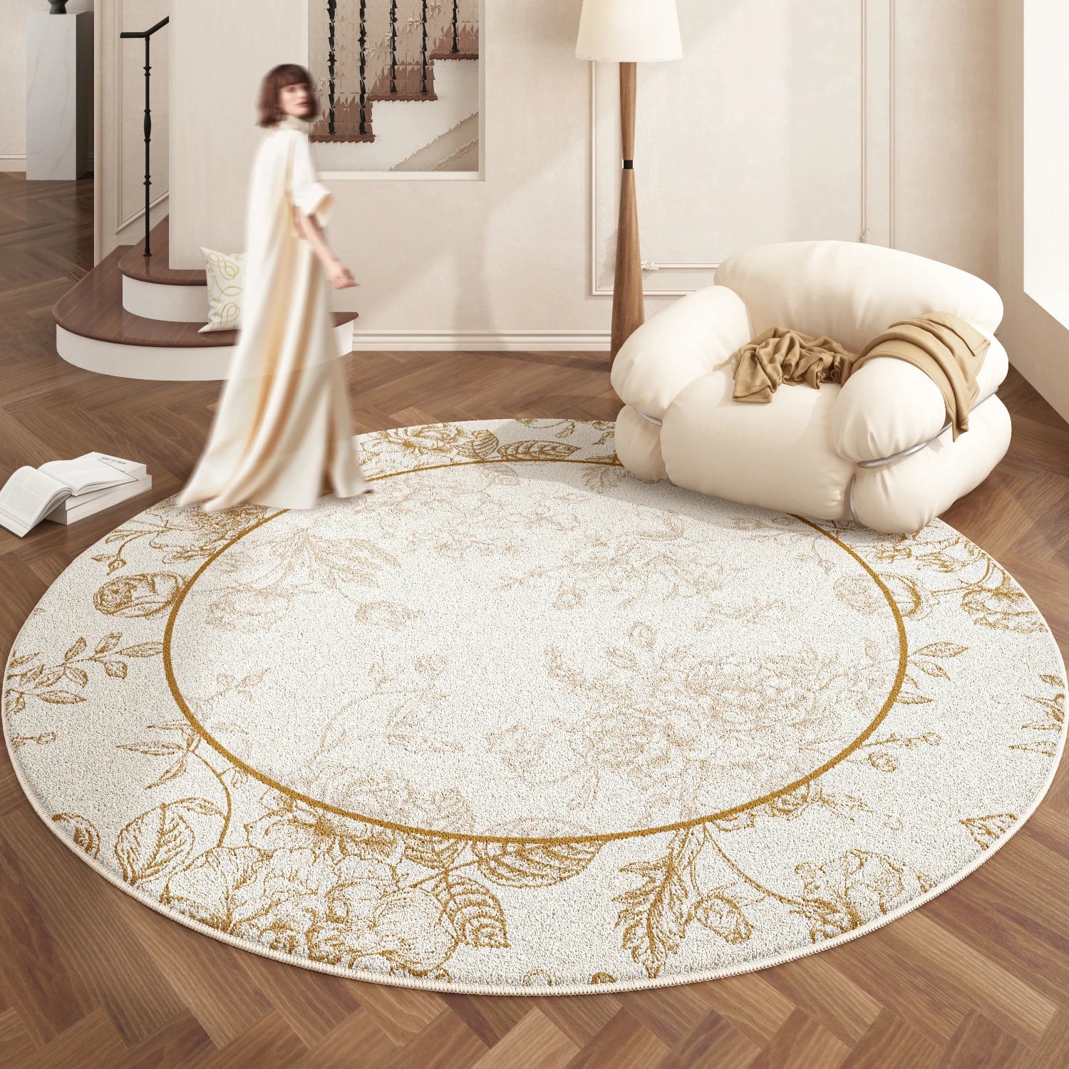 European Style Plush Round Carpet Washable