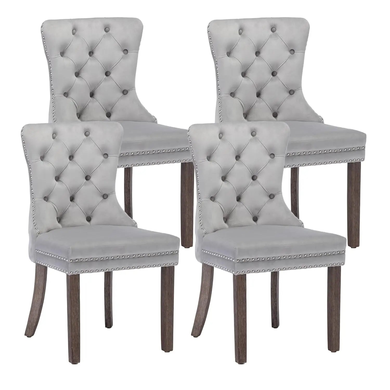 Velvet Upholstered Tufted Dining Chair with Nailhead Trim & Ring Pull, Solid Wood Legs, Modern Kitchen Chair, Set of 4, Custom