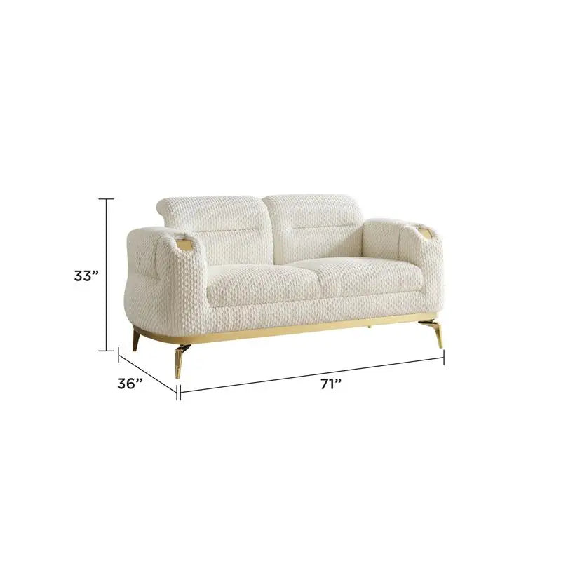 Modern 3PC Living Room Set (Sofa + Loveseat + Chair) with Wood & Gold Accents in Cream - CA Warehouse Inventory