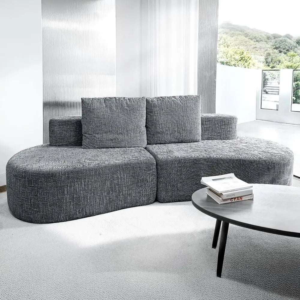 98 Curved Grey Couch with Halo Moon Pattern, Sofa Bed with 2 Pillows & 4 Seating Options for Living Rooms and Offices, Ready to