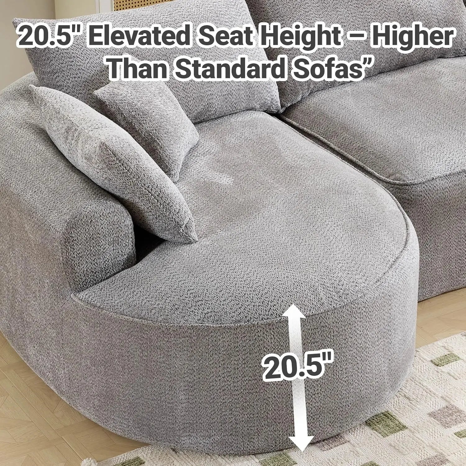 126.4" Oversized L-Shaped Boneless Sofa, Deep Seat Sectional Couch with Curved Seat Design and 7 Pillows,, Customized