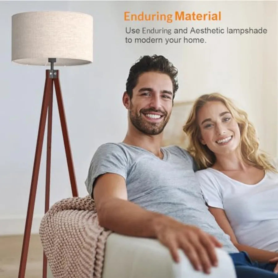 Wood Tripod Floor Lamp Mid Century Standing Lamp Modern Design Studying Light for Living Room Bedroom Study Room and Office Fla