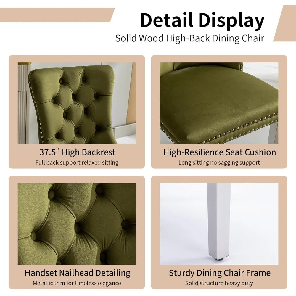Modern Tufted Upholstered Dining Chairs Set of 4, Olive Green Velvet Dining Room Chair with Metal Legs, Sillas de, Customized
