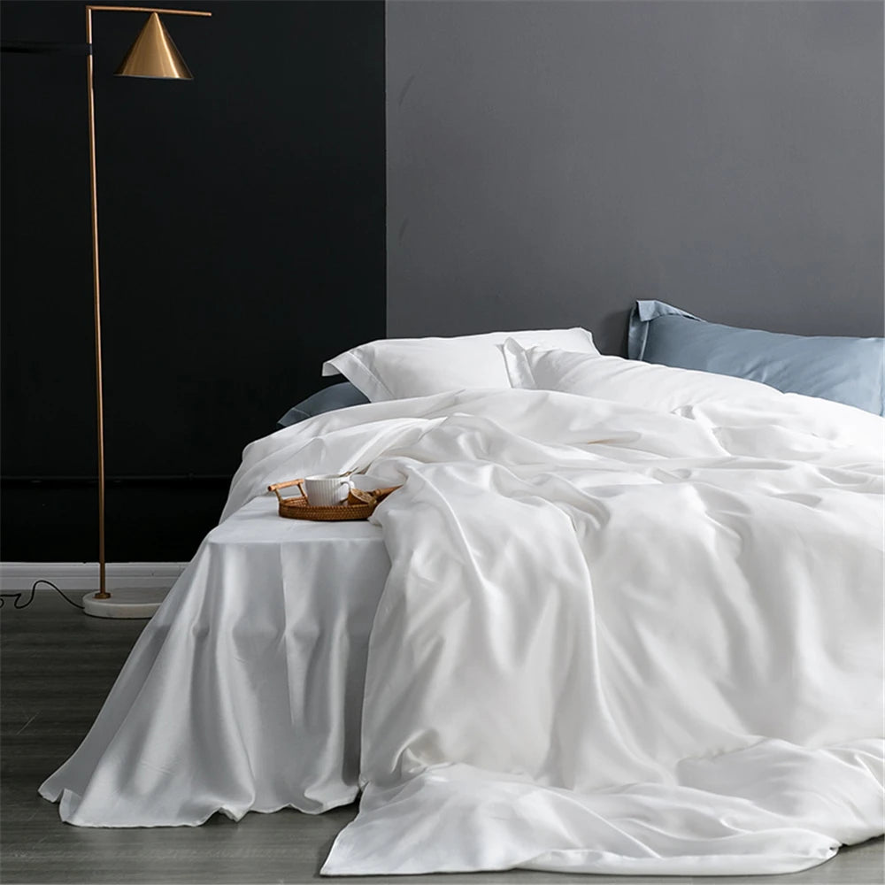 Sondeson Nature 100% Silk Dark Blue Bedding Set Healthy Skin Beauty Queen King Duvet Cover Set Flat Sheet Pillowcase Bed Linen