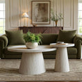 2-Piece Coffee Table Set with Marble Veneer, Round Travertine Tables for Living Room and Office
