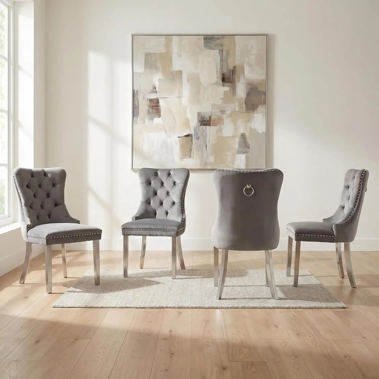 Modern Tufted Upholstered Dining Chairs Set of 4, Wine Red Velvet Dining Room Chair with Metal Legs, Sillas de, Customized