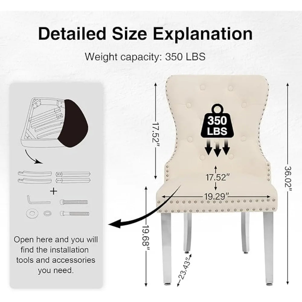 Velvet Dining Chairs Set of 4, Tufted Upholstered Dining Room Chair with Pull Ring and Stainless Steel Legs, Customized
