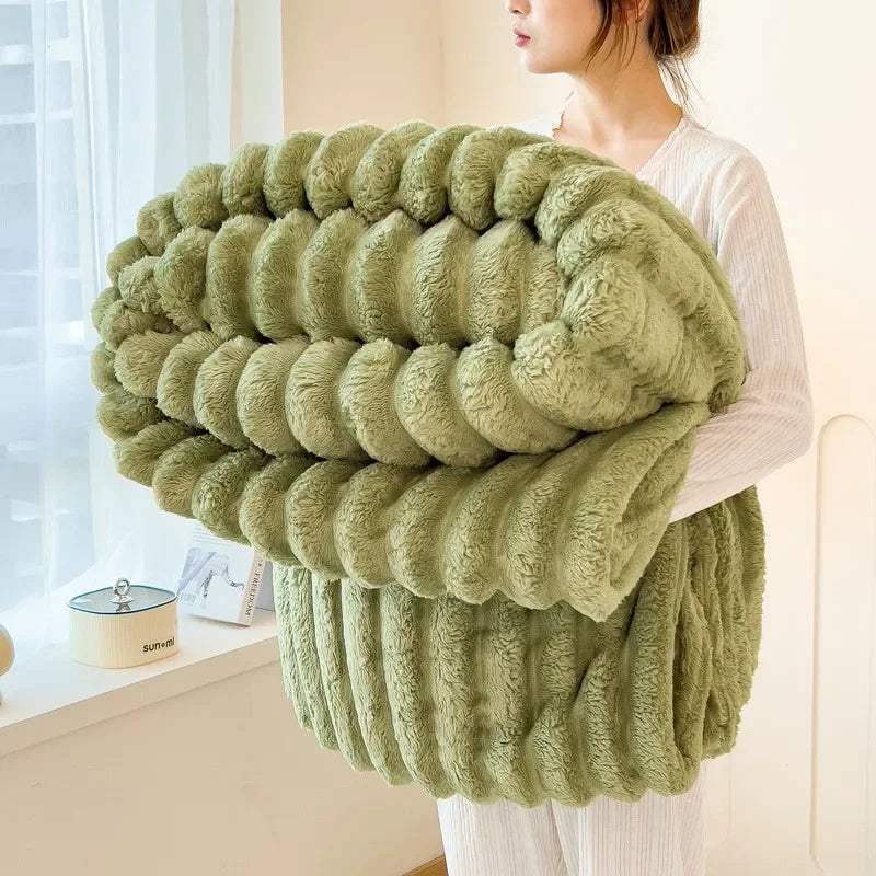 Wide Striped Flannel Pattern Multifunctional Blanket