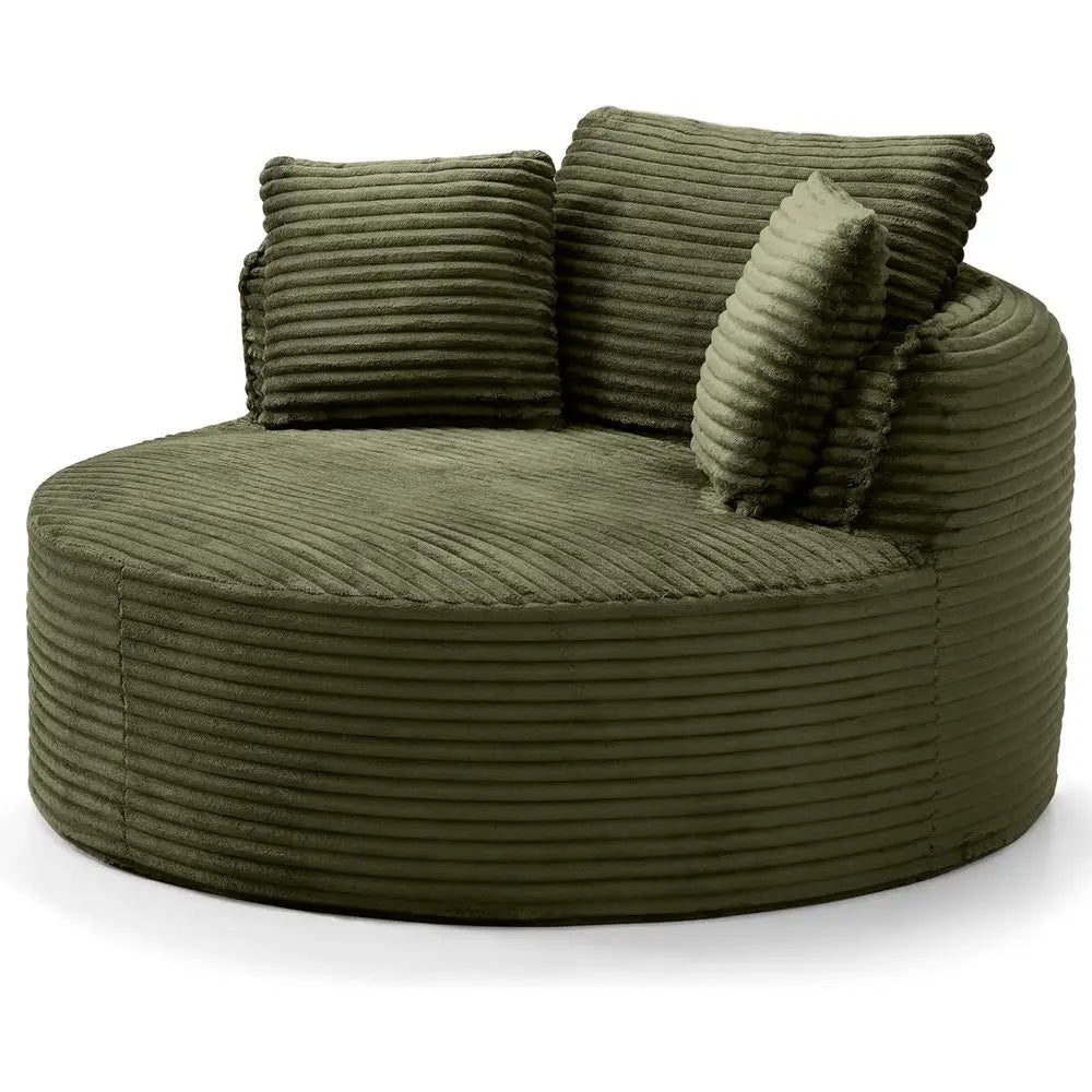 Large Round Corduroy Chaise Lounge Chair, 53.5 Deep Seat Sofa for Indoor Living & Bedroom, Green