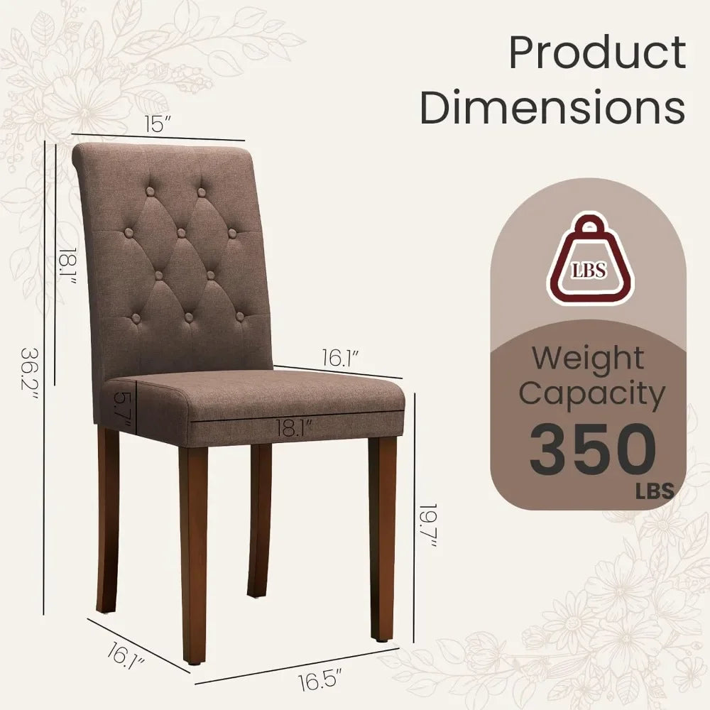 Dining Chairs Set of 2/4, Button-Tufted Parsons Design Upholstered Fabric Chairs with Solid Wood Legs, for Dining Room