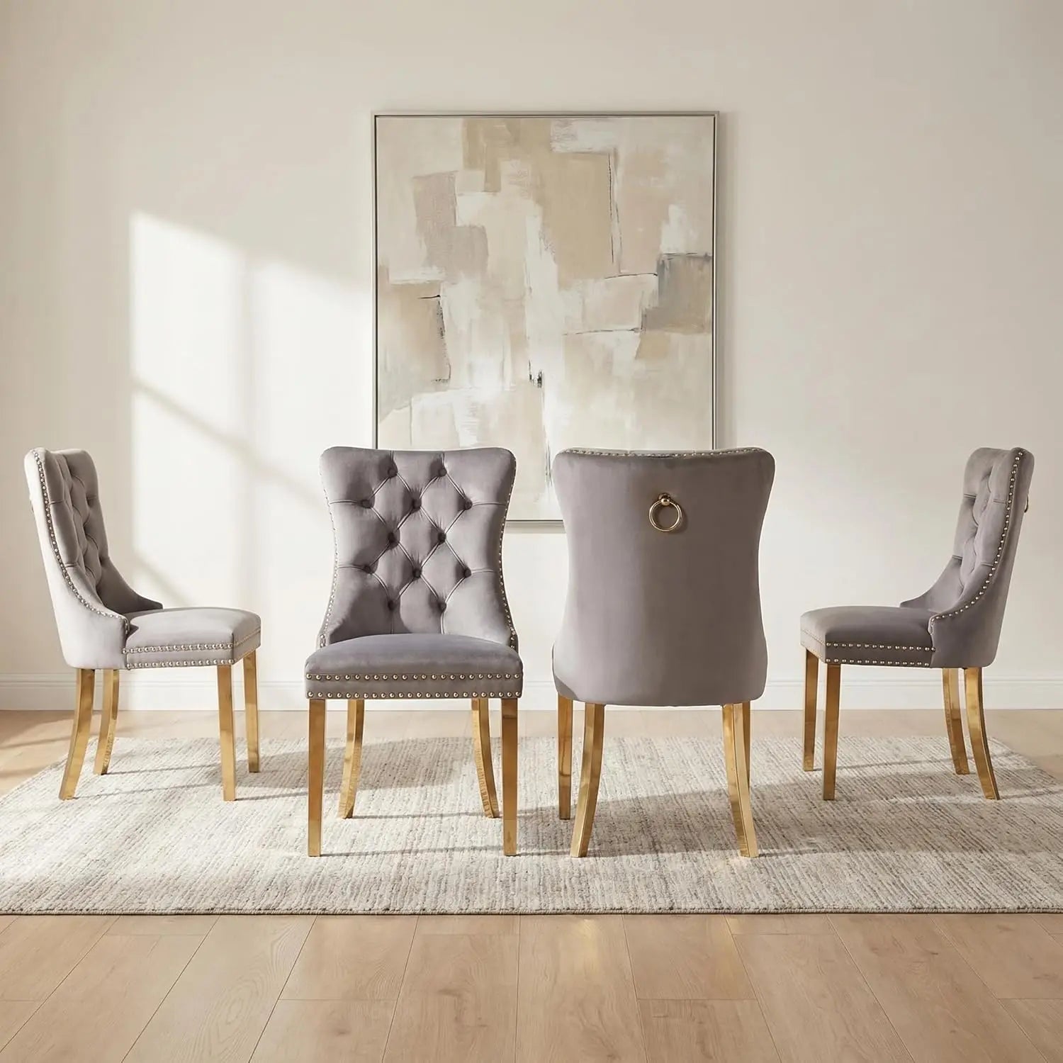 Modern Tufted Upholstered Dining Chairs Set of 4, Olive Green Velvet Dining Room Chair with Metal Legs, Sillas de, Customized