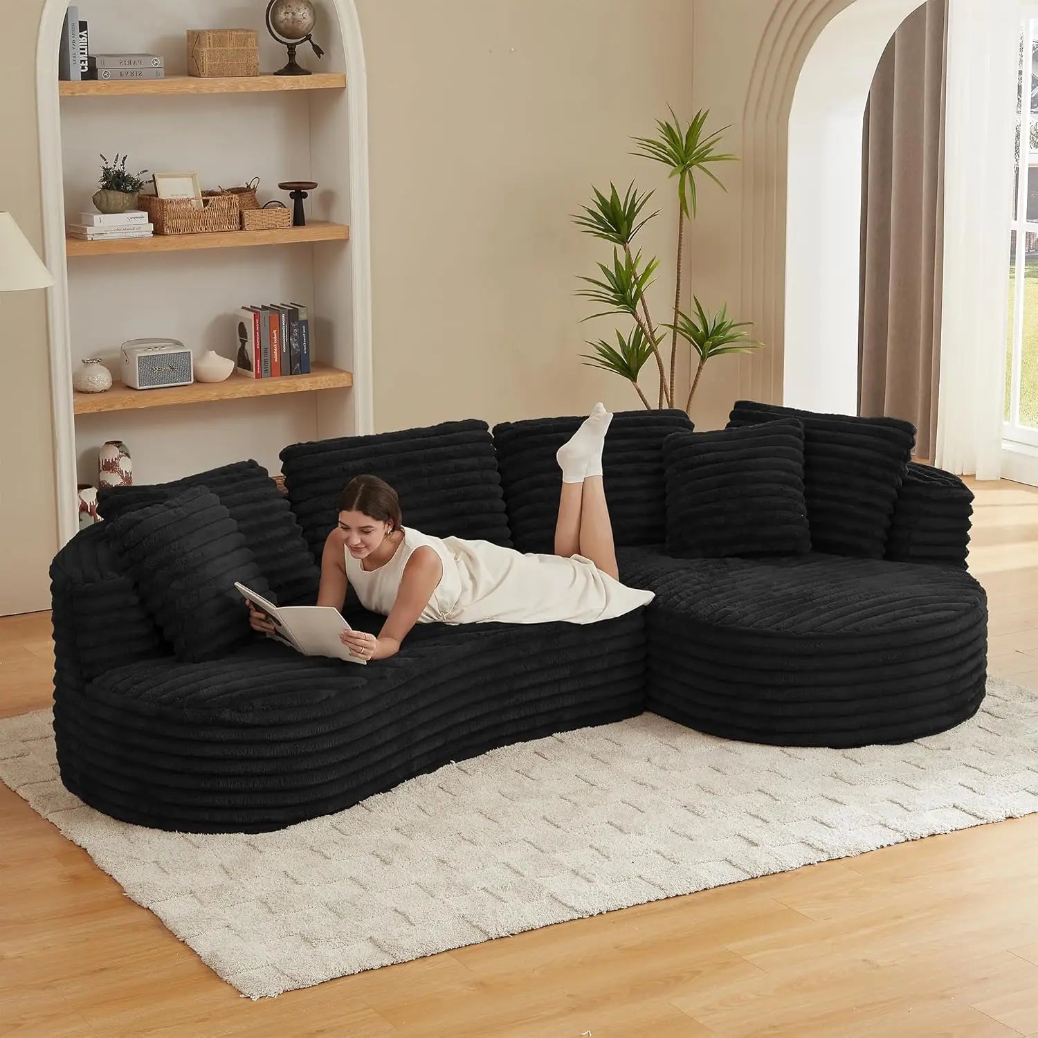 Curved Cloud Sectional Couch with Left L-Shape Chaise, Modular Boneless Sofa with Deep Seat, Upholstered Fluffy, Customized