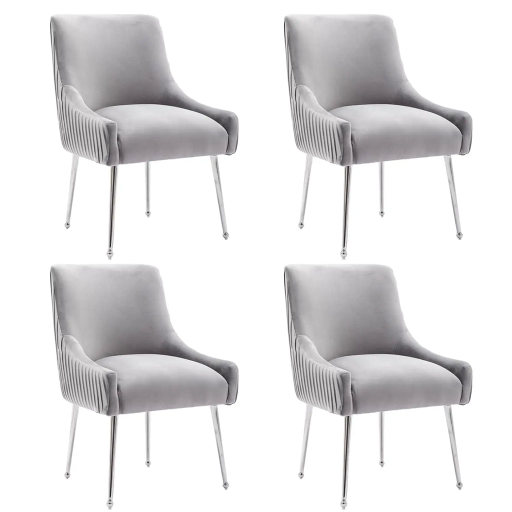Dining Chairs Modern Style Velvet Upholstered Accent Chair Vanity Chair with Vertical Bar Tufted Chair with Silver, Customized