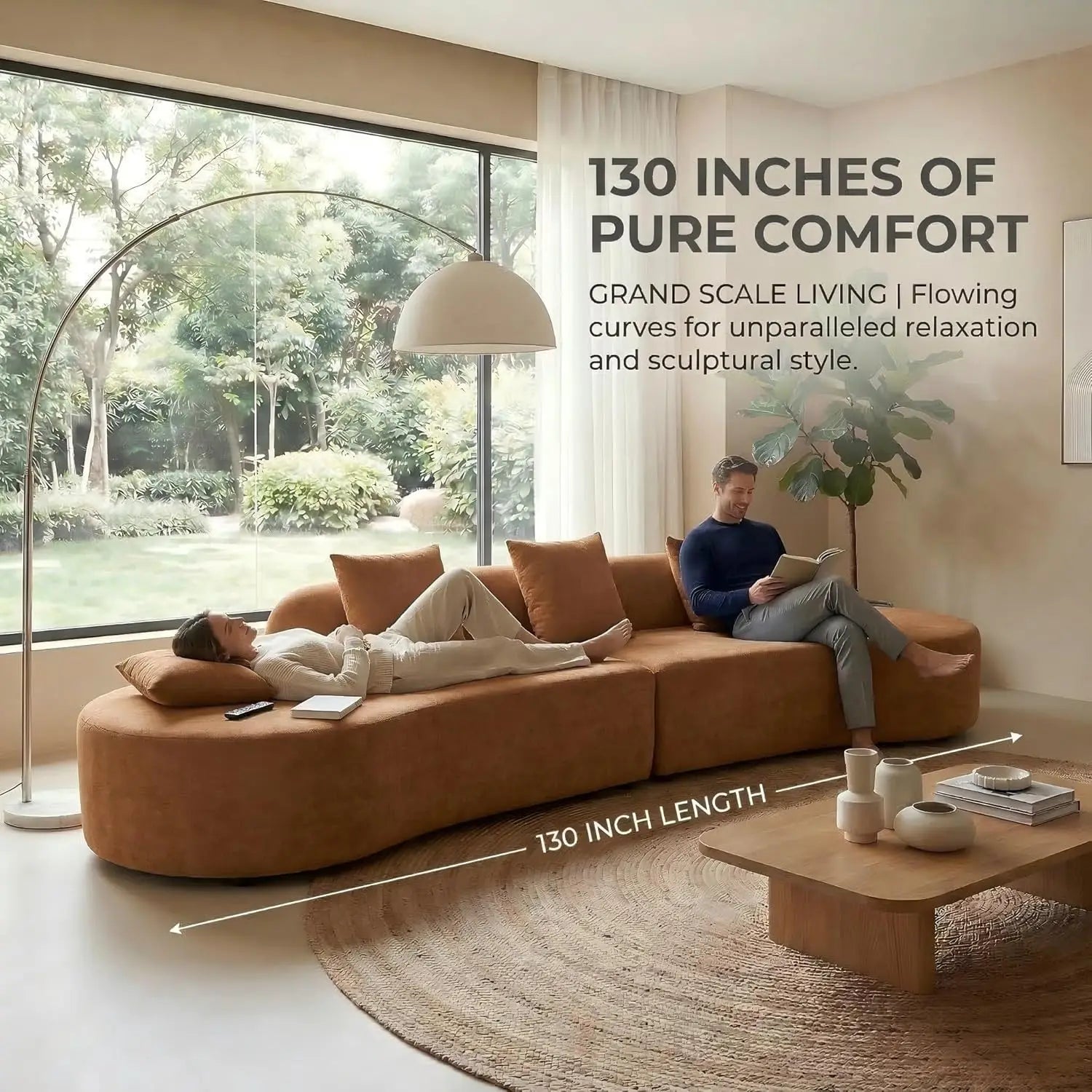 130" Modular Sectional Sofa, Modern Curved Terrycloth Cloud Couch Sectional, Oversized Sectional Sofa with 3, Customized