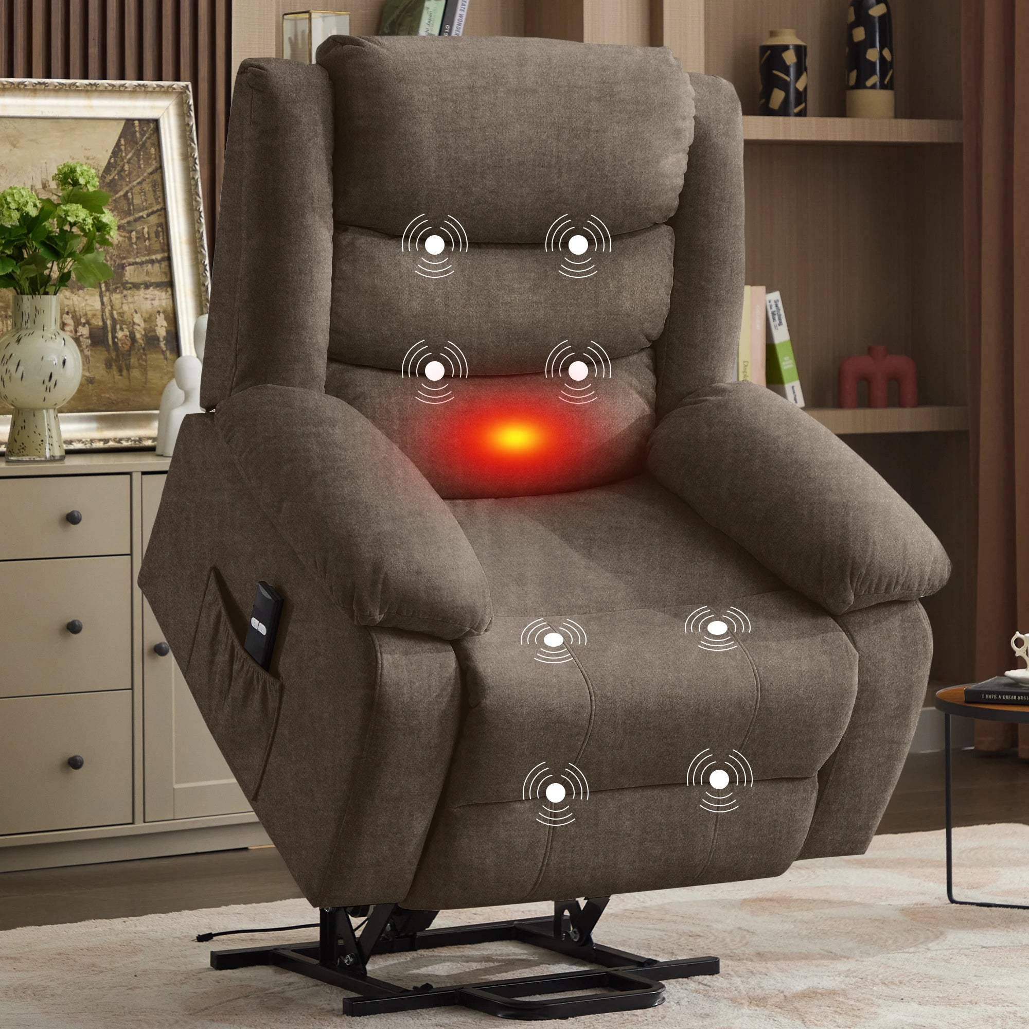 Oversized Power Electric Lift Recliner for Elderly with Massage and Heat, Extra Wide Recliner with Side Pockets for Living Room
