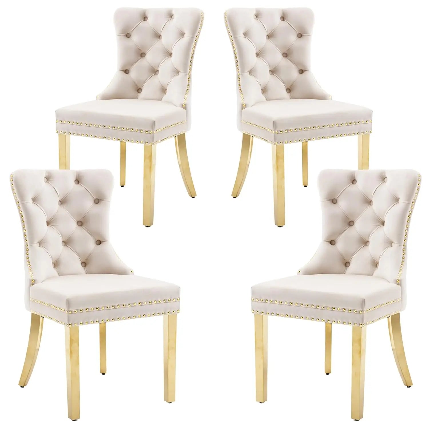 Velvet Upholstered Tufted Dining Chair with Nailhead Trim & Ring Pull, Solid Wood Legs, Modern Kitchen Chair, Set of 4, Custom