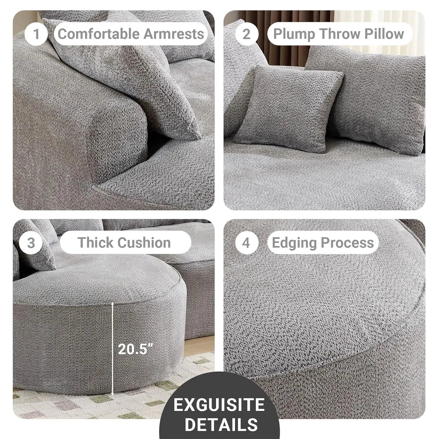 126.4" Oversized L-Shaped Boneless Sofa, Deep Seat Sectional Couch with Curved Seat Design and 7 Pillows,, Customized