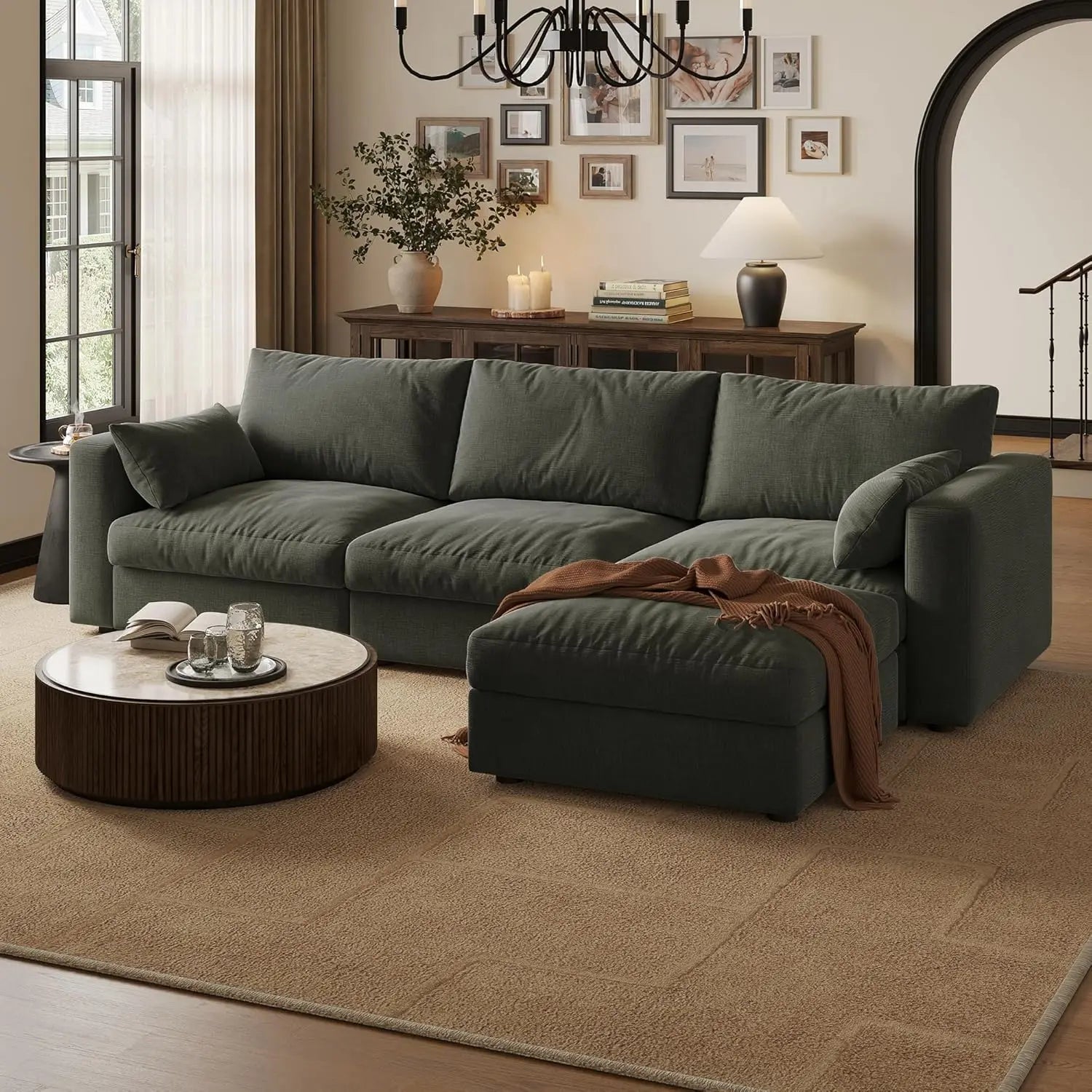Cloud Modular Sectional Sofa Couch with Storage Ottoman, 99" Oversized Sectional Couches for Living Room, Cloud, Customized