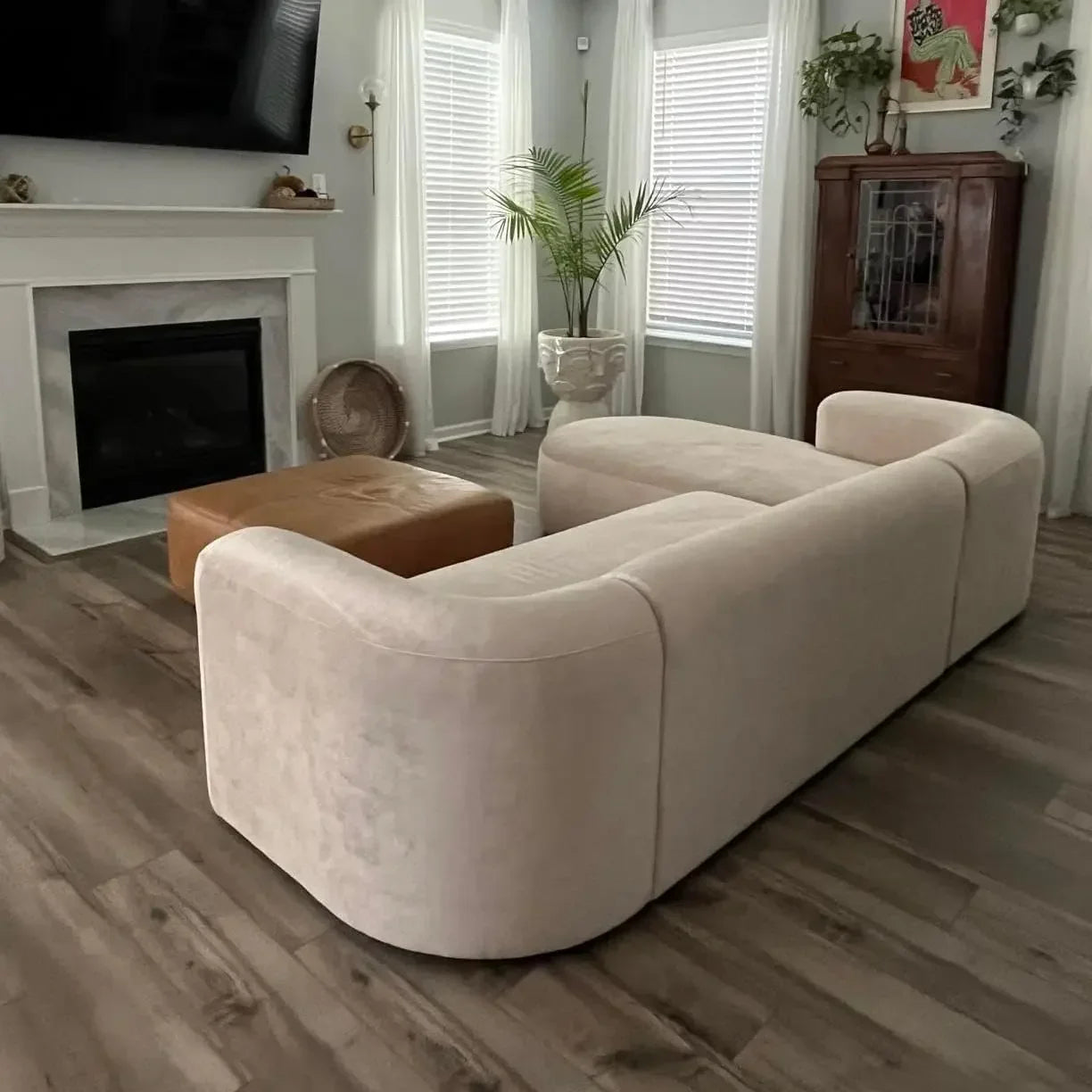 Luxury Modern Tight Curved Back Velvet Sofa, Minimalist Style Comfy Couch for Living Room Apartment, L-Shaped Sectional with