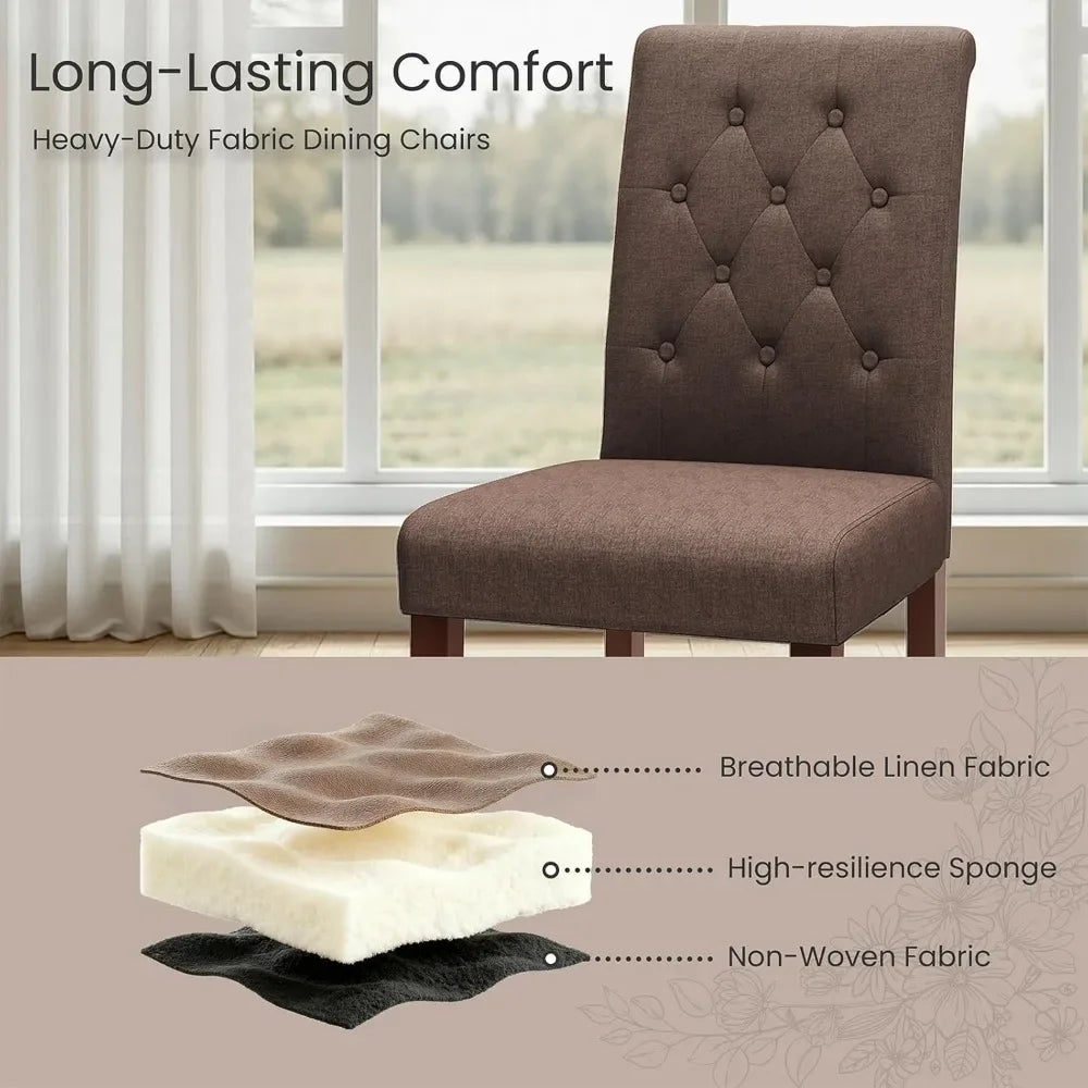 Dining Chairs Set of 2/4, Button-Tufted Parsons Design Upholstered Fabric Chairs with Solid Wood Legs, for Dining Room