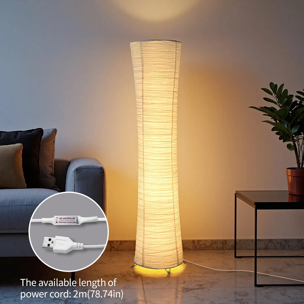 Paper floor lamp, paper and chrome-plated standing lamp, LED light strip, living room and bedroom decoration, festival lantern,