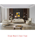 Modern 3PC Living Room Set (Sofa + Loveseat + Chair) with Wood & Gold Accents in Cream - CA Warehouse Inventory