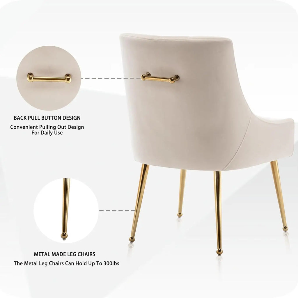 Elegant Tufted Accent Chairs for Reception, Living, Customized Dining Chair Set of 2,Modern Velvet Dining Chairs with Gold Legs