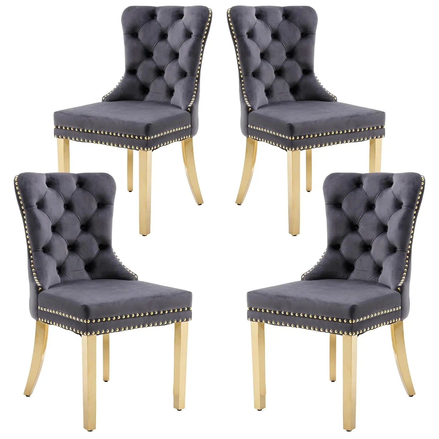 Velvet Upholstered Tufted Dining Chair with Nailhead Trim & Ring Pull, Solid Wood Legs, Modern Kitchen Chair, Set of 4, Custom