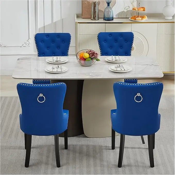 Velvet Dining Chairs Set of 4, Tufted Upholstered Dining Room Chair with Pull Ring and Stainless Steel Legs, Customized