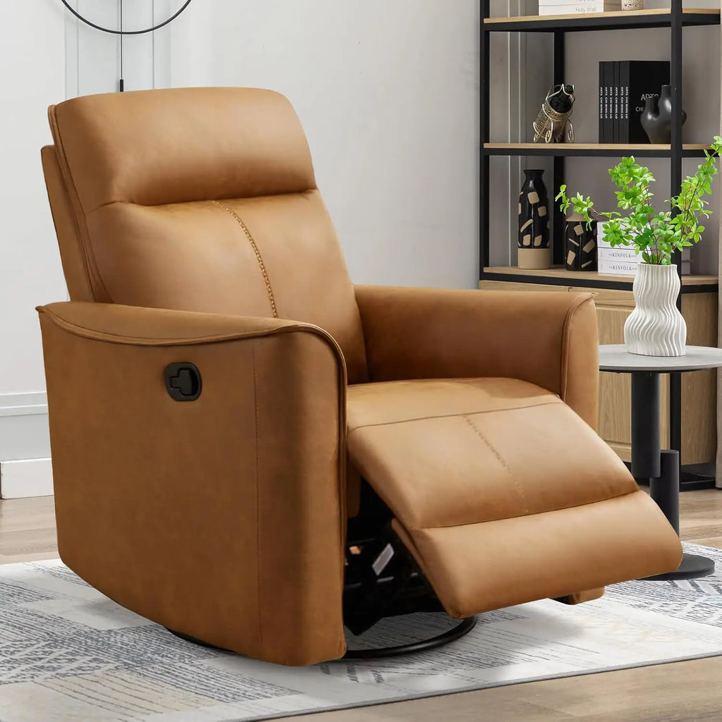 Manual Swivel Rocker Recliner, Glider Recliners with Padded Armrest and Backrest Reclining Sofa for Living Room