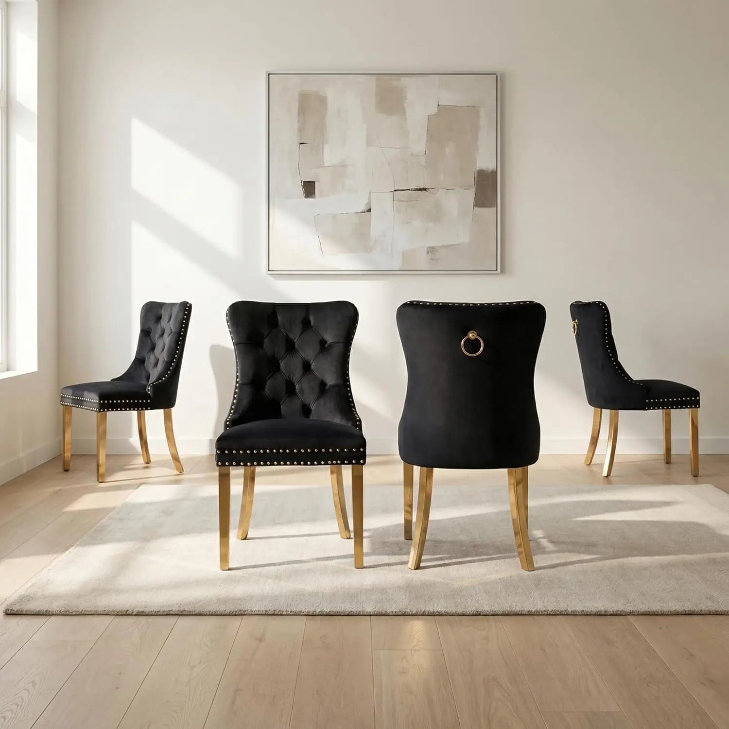 Modern Tufted Upholstered Dining Chairs Set of 4, Olive Green Velvet Dining Room Chair with Metal Legs, Sillas de, Customized