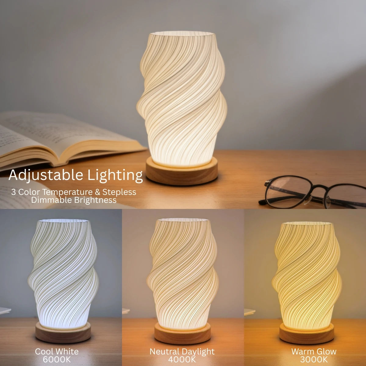 Modern creative 3D printed desk lamp, USB dimmable night light, perfect for bedroom, living room, dormitory decoration and light