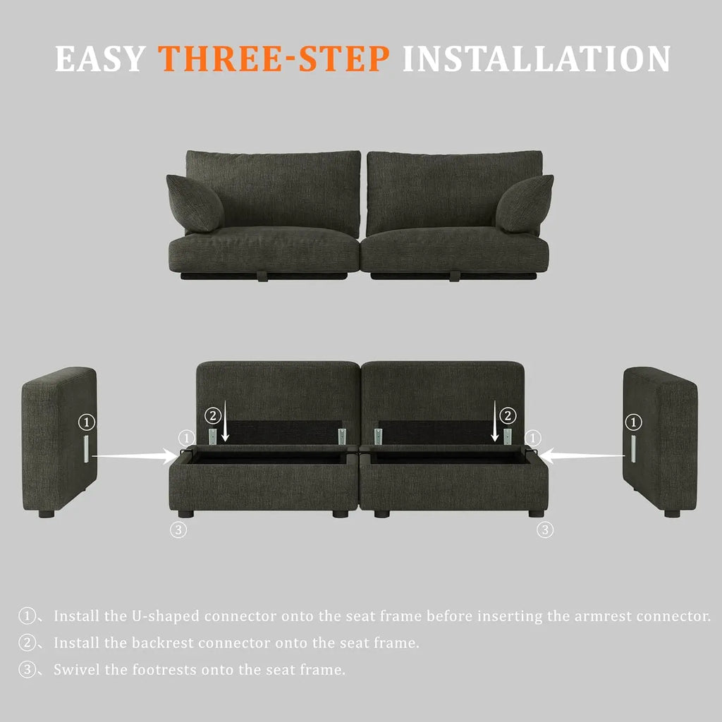 Cloud Modular Sectional Sofa Couch with Storage Ottoman, 99" Oversized Sectional Couches for Living Room, Cloud, Customized