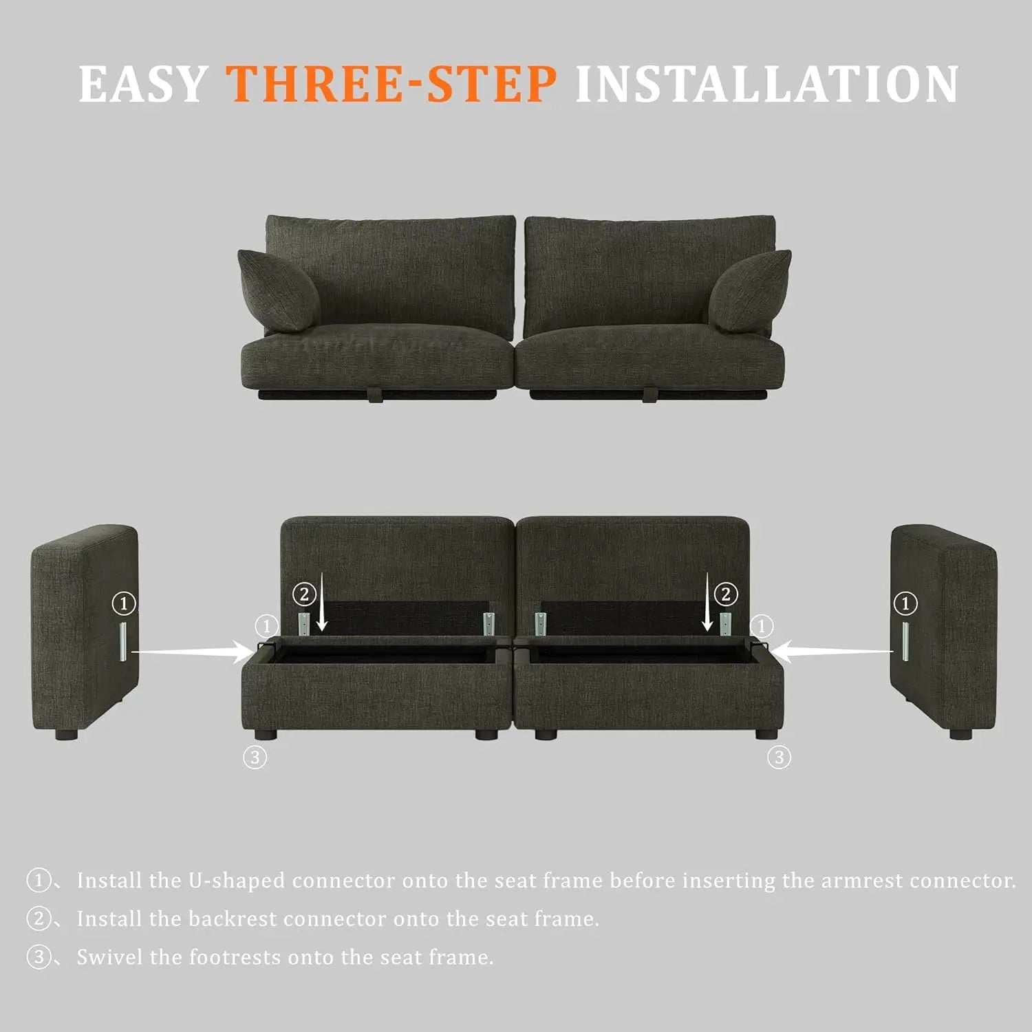Cloud Modular Sectional Sofa Couch with Storage Ottoman, 99" Oversized Sectional Couches for Living Room, Cloud, Customized