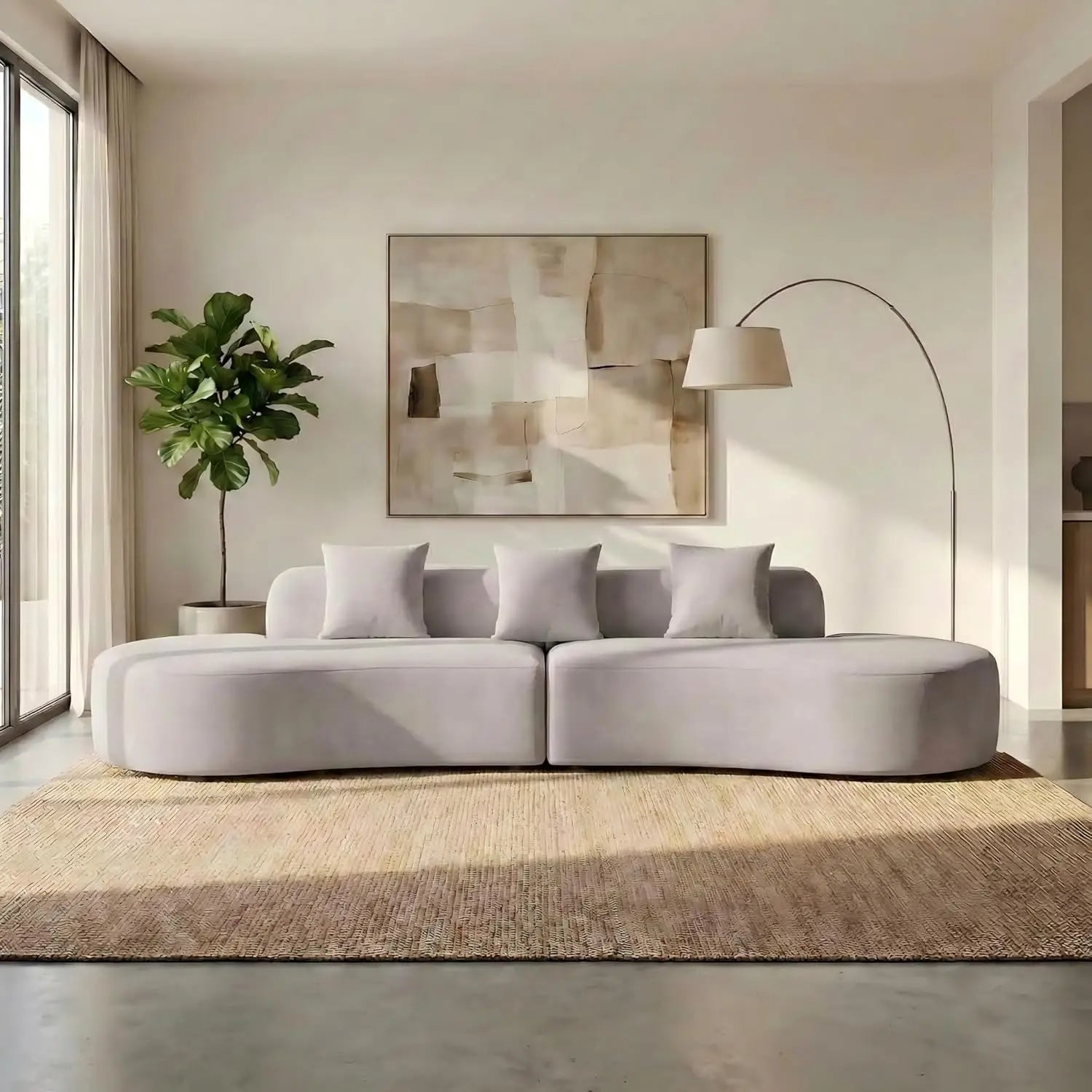 130" Modular Sectional Sofa, Modern Curved Terrycloth Cloud Couch Sectional, Oversized Sectional Sofa with 3, Customized