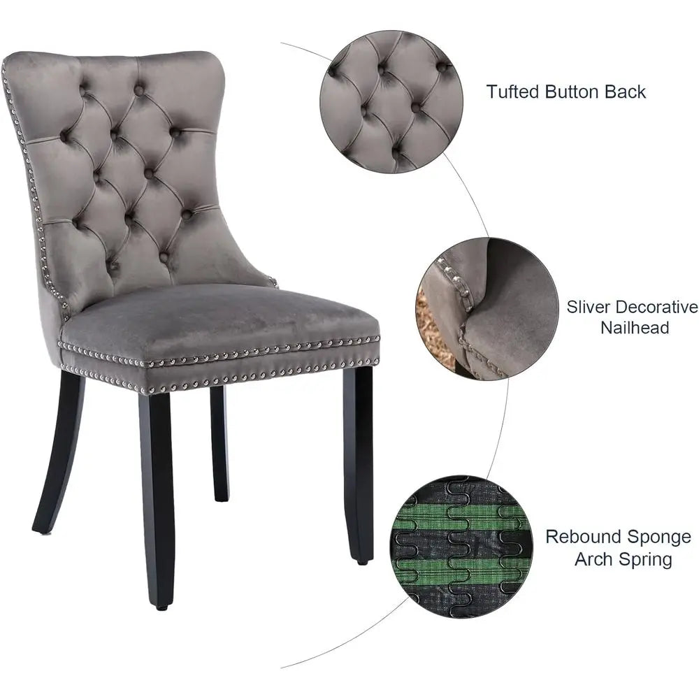 Luxury Grey Velvet Dining Chairs - Set of 4