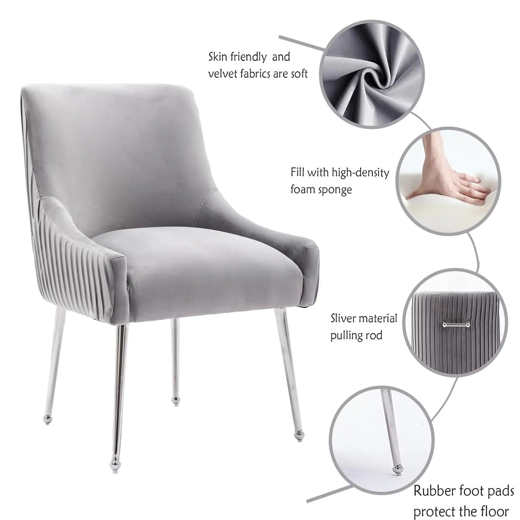 Dining Chairs Modern Style Velvet Upholstered Accent Chair Vanity Chair with Vertical Bar Tufted Chair with Silver, Customized