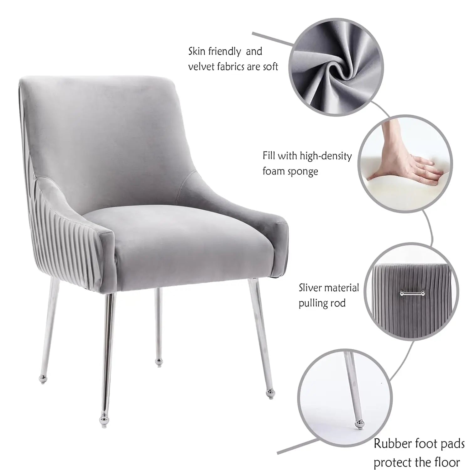 Dining Chairs Modern Style Velvet Upholstered Accent Chair Vanity Chair with Vertical Bar Tufted Chair with Silver, Customized